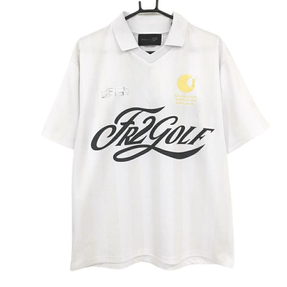 エフアールツー 襟付き半袖シャツ 白×ライトベージュ ストライプ ビッグロゴ メンズ XL ゴルフウェア #FR2 GOLF
