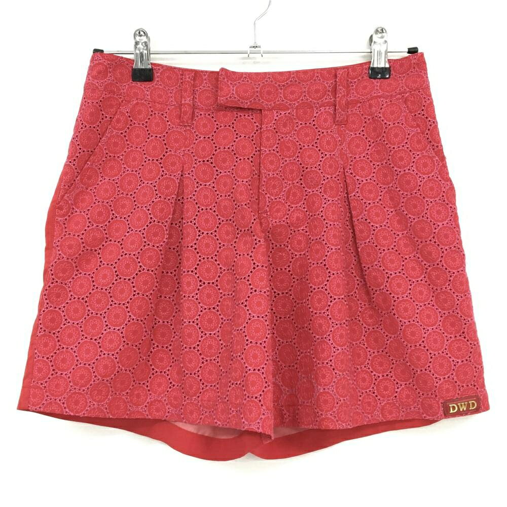 【美品】ダンスウィズドラゴン キュロットスカート レッド×ピンク 前総柄織生地 レディース 2(M) ゴルフウェア Dance With Dragon