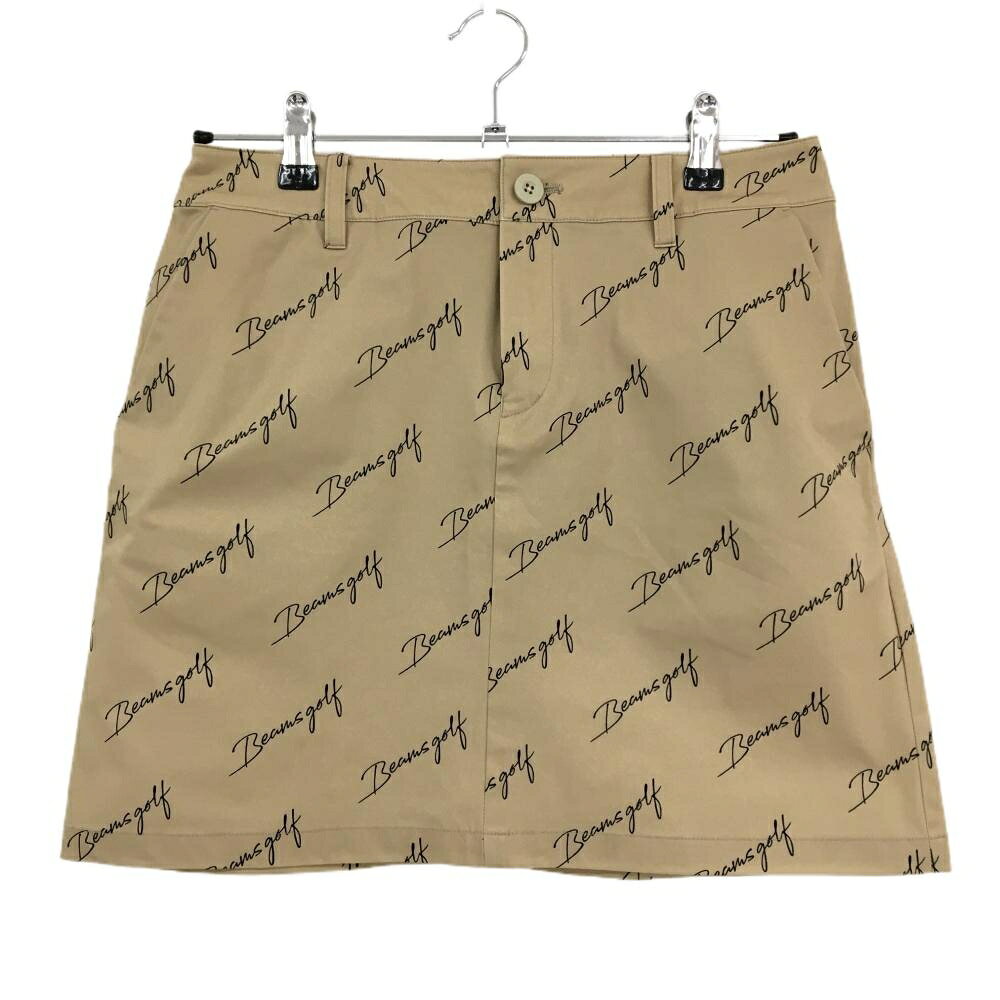 【超美品】ビームスゴルフ スカート ベージュ×黒 ロゴ総柄 背面ワッペン レディース L ゴルフウェア BEAMS GOLF