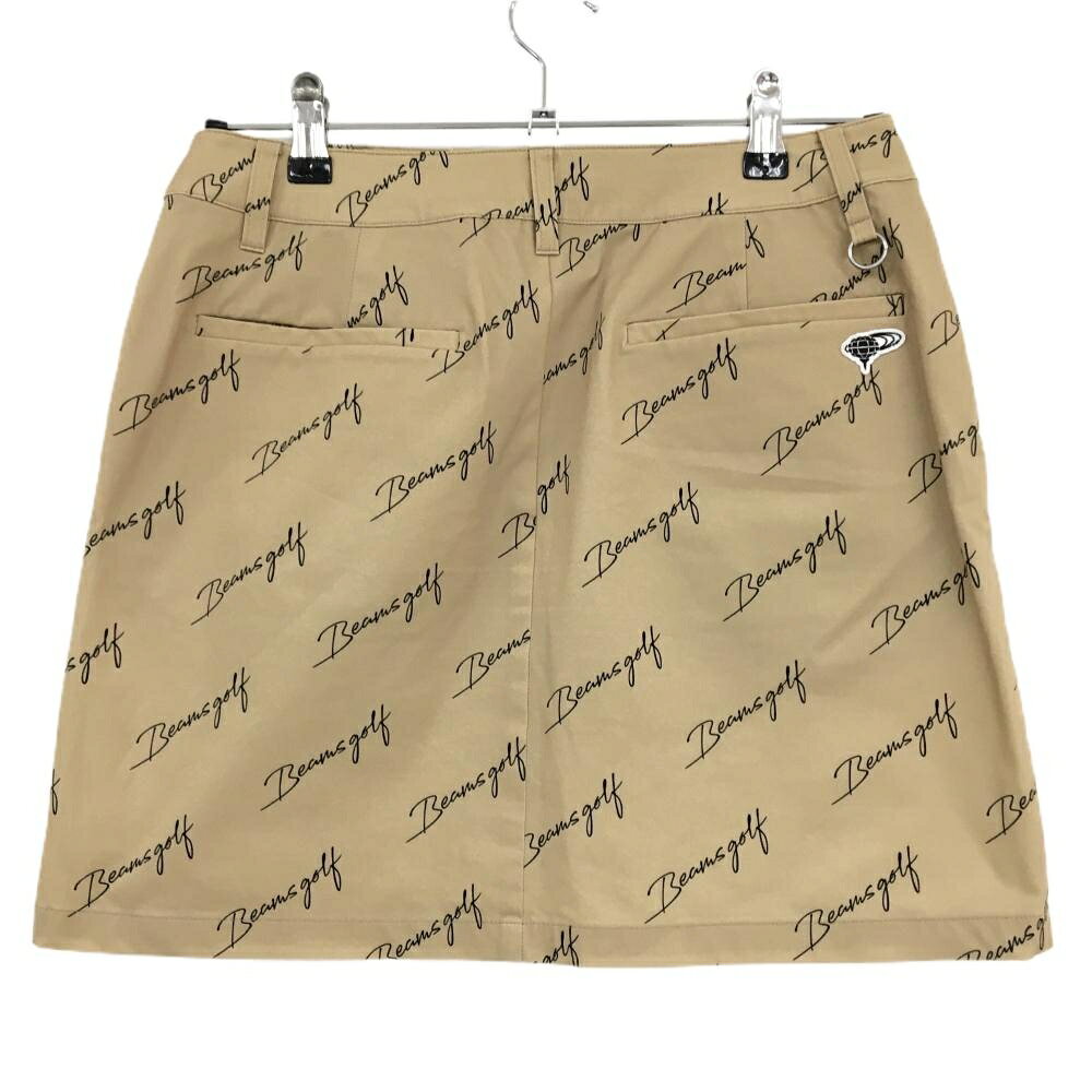 【超美品】ビームスゴルフ スカート ベージュ×黒 ロゴ総柄 背面ワッペン レディース L ゴルフウェア BEAMS GOLF
