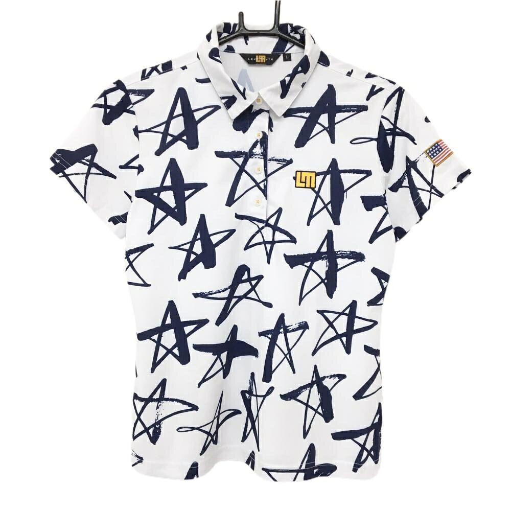ラウドマウス 半袖ポロシャツ 白×ネイビー シューティングスター ロゴ刺しゅう 星 レディース L ゴルフウェア LOUDMOUTH