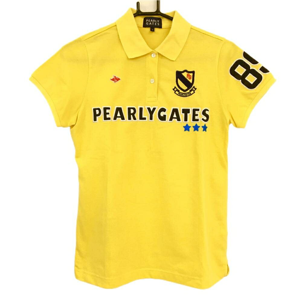 パーリーゲイツ 半袖ポロシャツ イエロー フロントロゴ フライングラビット レディース 1(M) ゴルフウェア PEARLY GATES