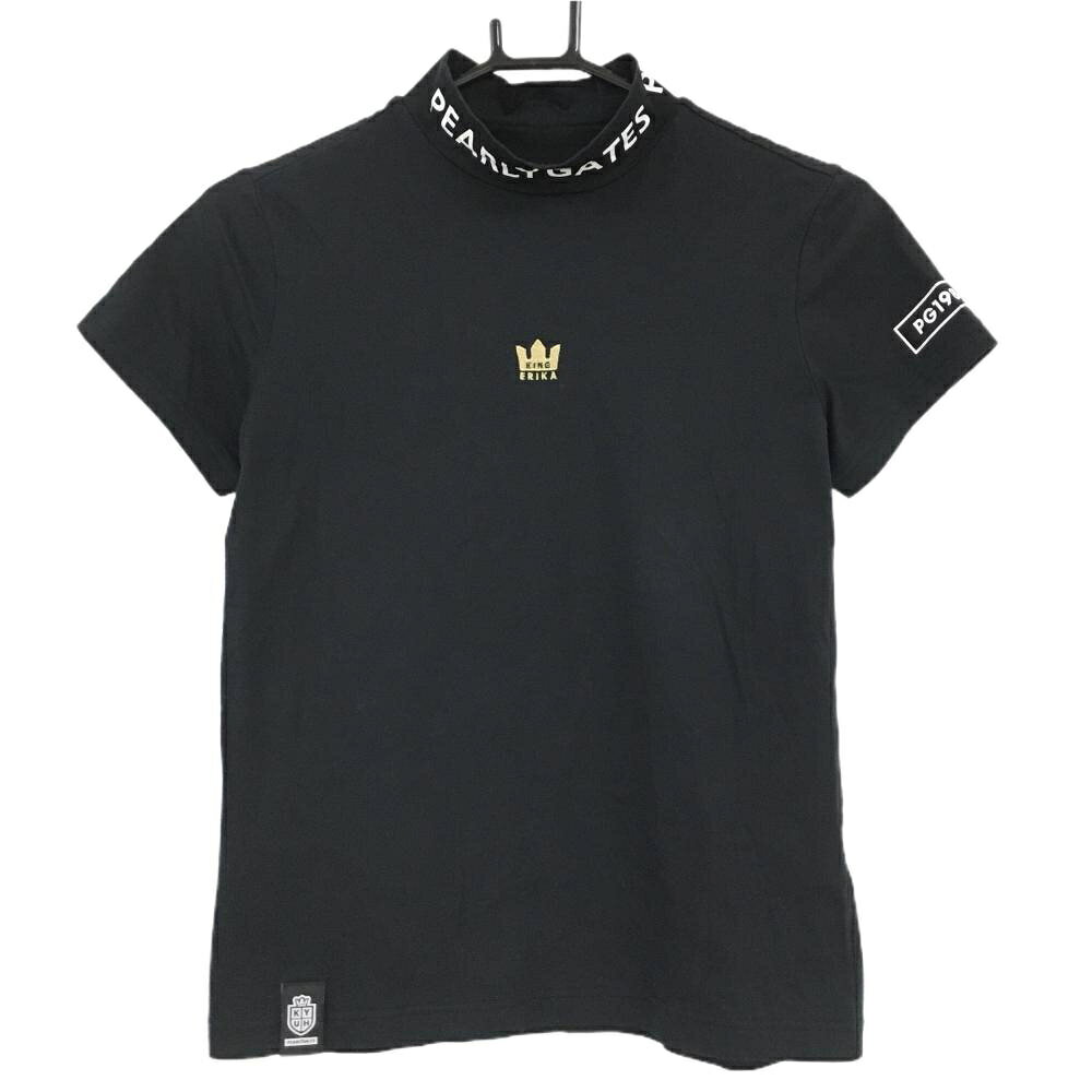 【美品】パーリーゲイツ 半袖ハイネックシャツ 黒×白 原英莉花コラボ レディース 1(M) ゴルフウェア PEARLY GATES