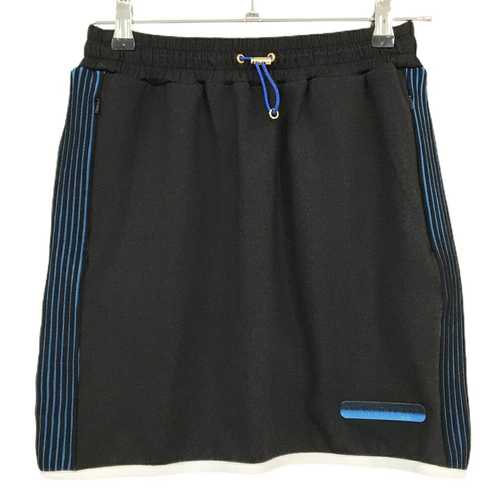 【美品】マークアンドロナ スカート 黒 サイドリブニット ストレッチ ウエストゴム レディース 38(M) ゴルフウェア MARK＆LONA