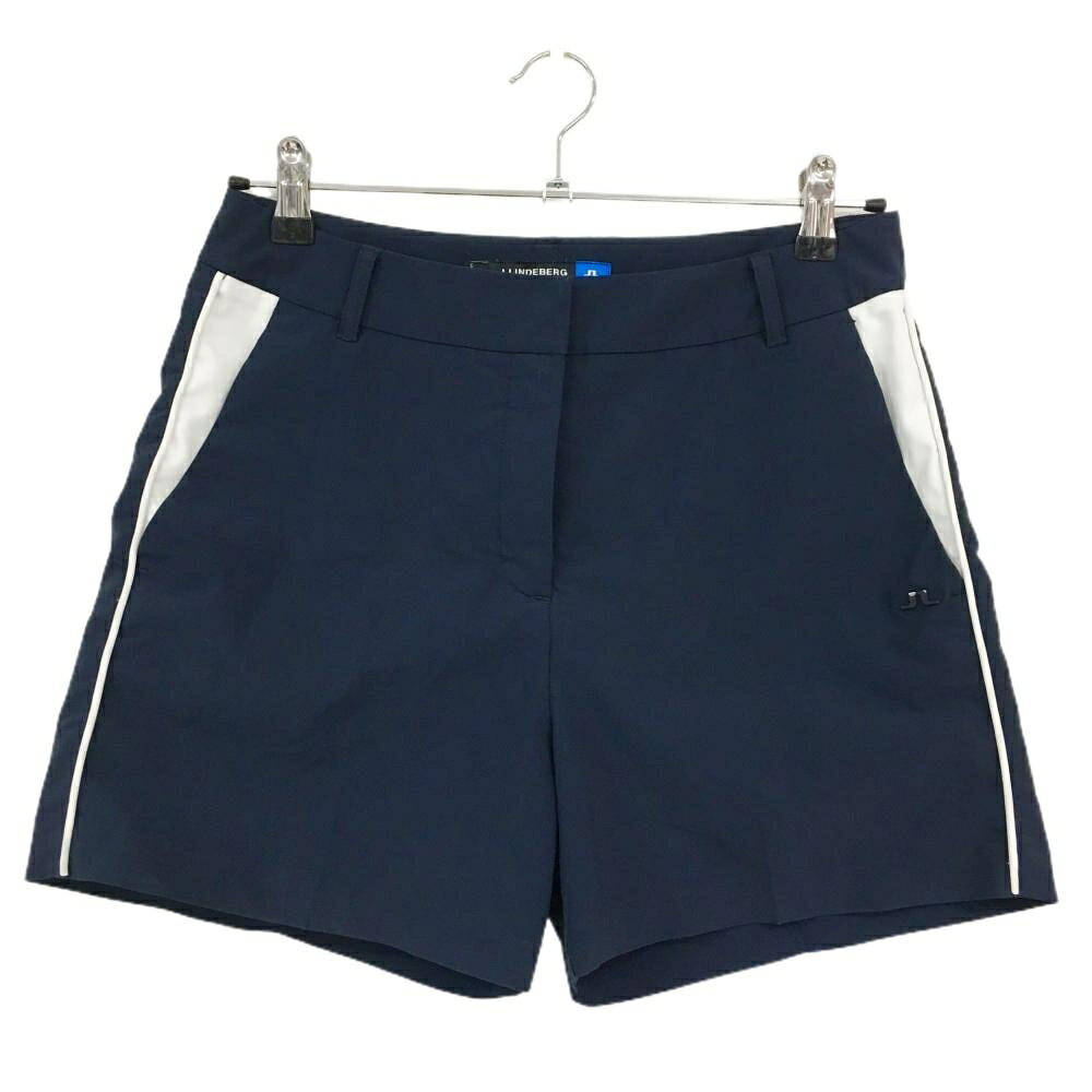 【美品】ジェイリンドバーグ ショートパンツ ネイビー×白 サイドライン レディース 27 ゴルフウェア J．LINDEBERG