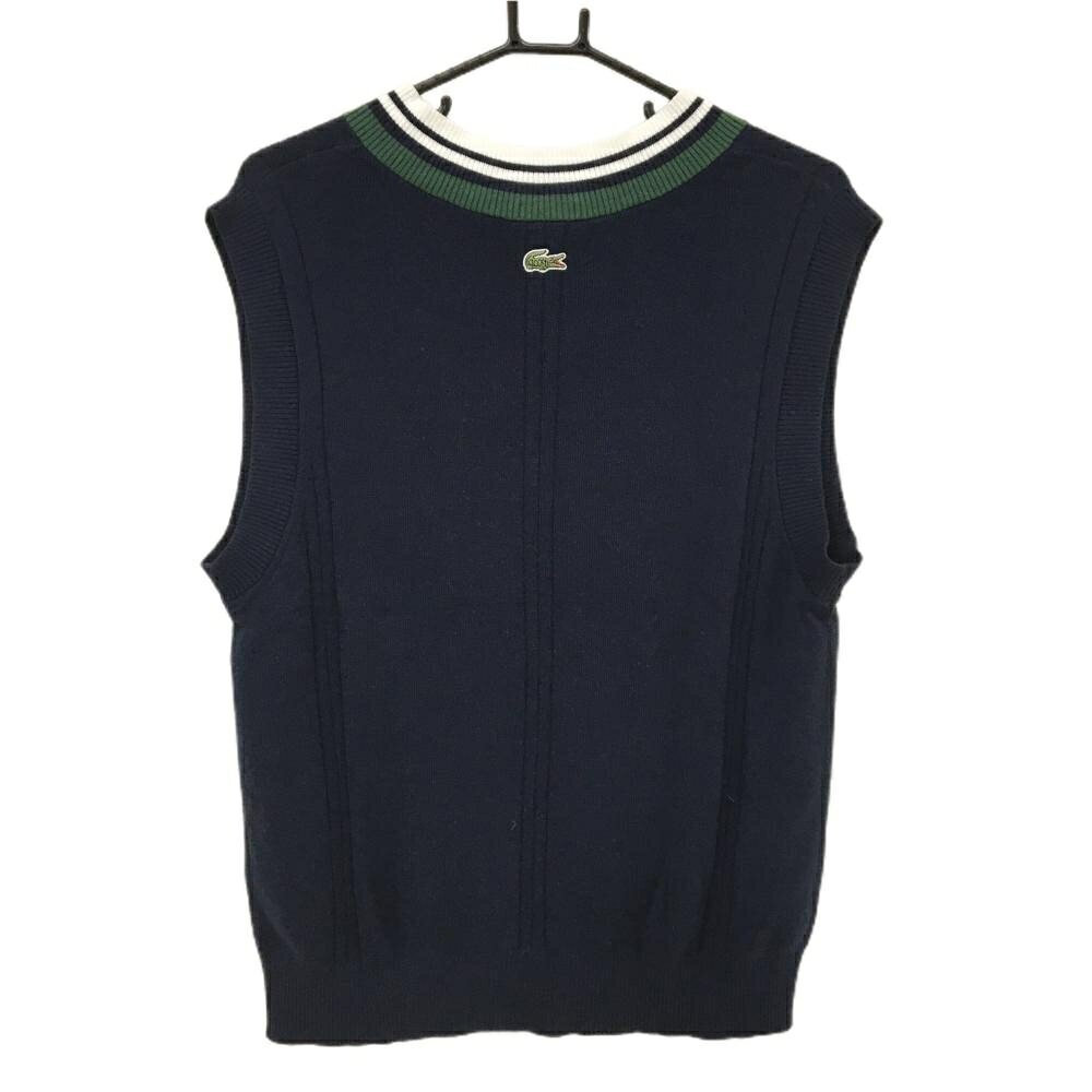 【超美品】ラコステ ニットベスト ネイビー×白 Vネック ロゴ メンズ US-S ゴルフウェア LACOSTE