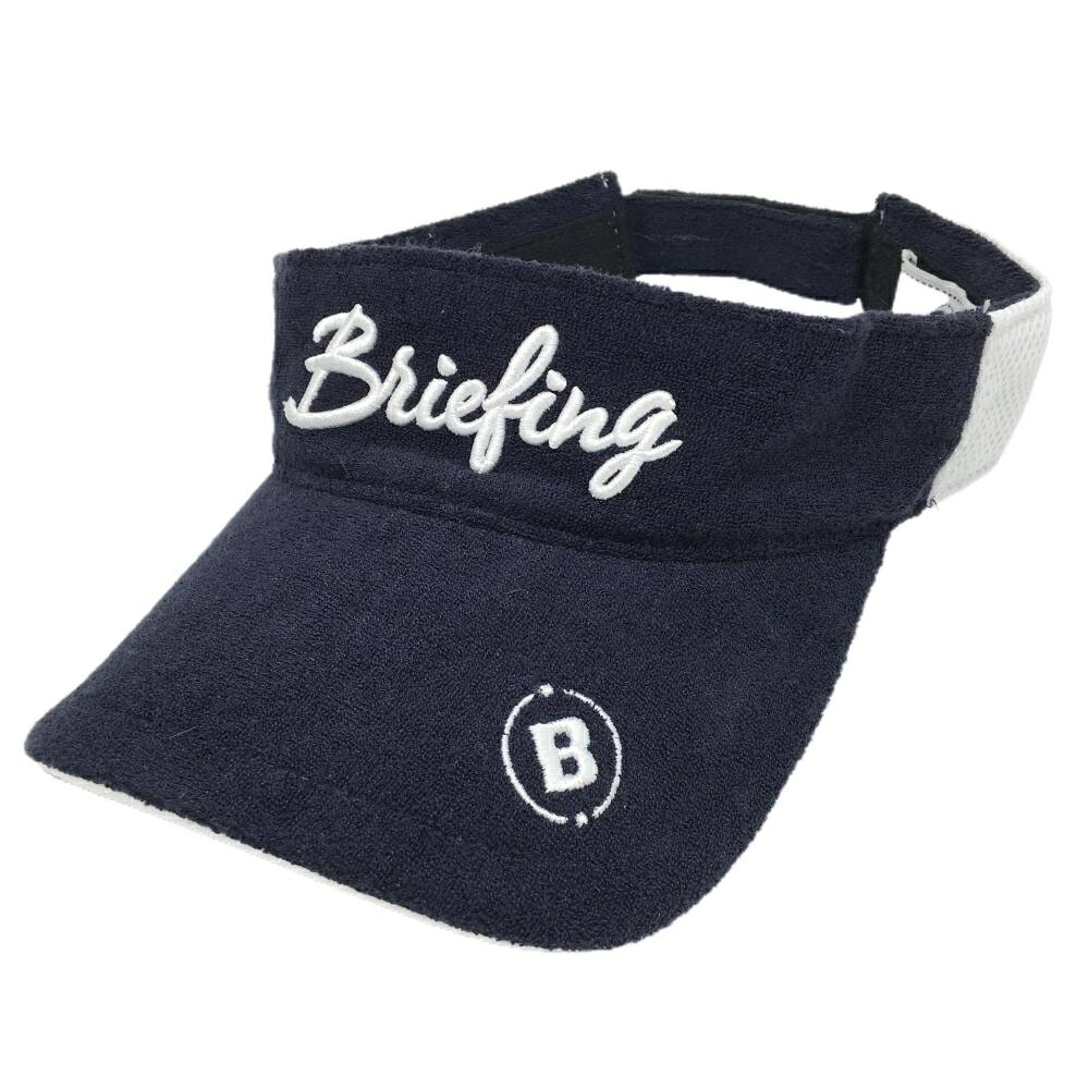 【超美品】ブリーフィング サンバイザー 白×ネイビー パイル地 ロゴ刺しゅう ゴルフウェア BRIEFING