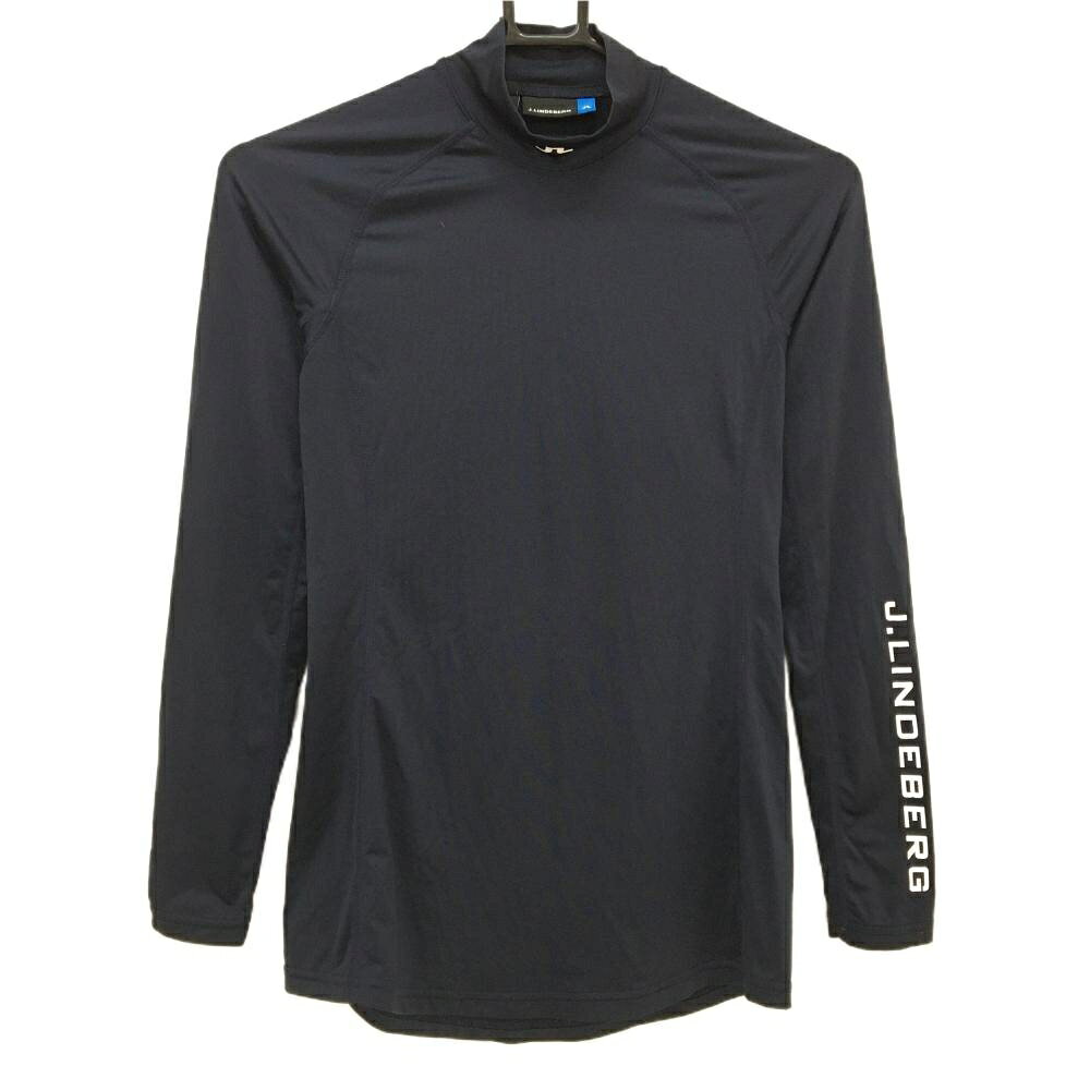 【超美品】ジェイリンドバーグ ハイネックインナーシャツ ネイビー×白 袖ロゴ レディース S ゴルフウェア J．LINDEBERG