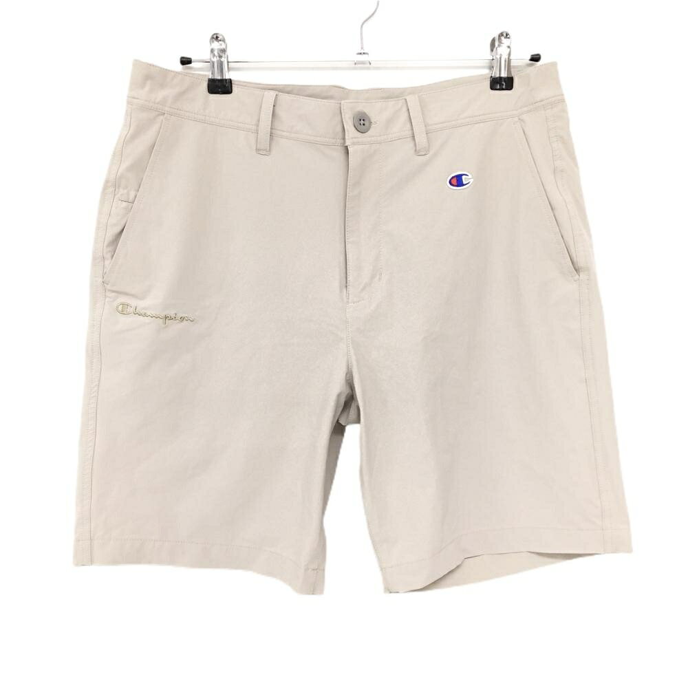 【美品】チャンピオン ハーフパンツ ベージュ ロゴ刺しゅう メンズ LARGE ゴルフウェア Champion