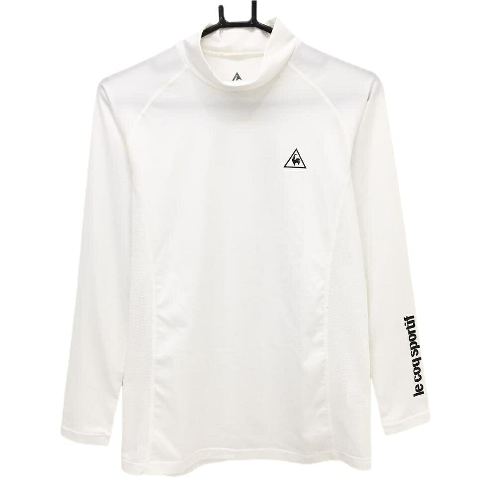 【超美品】ルコックゴルフ ハイネックインナーシャツ 白 一部メッシュ ロゴ黒 メンズ M ゴルフウェア le coq sportif