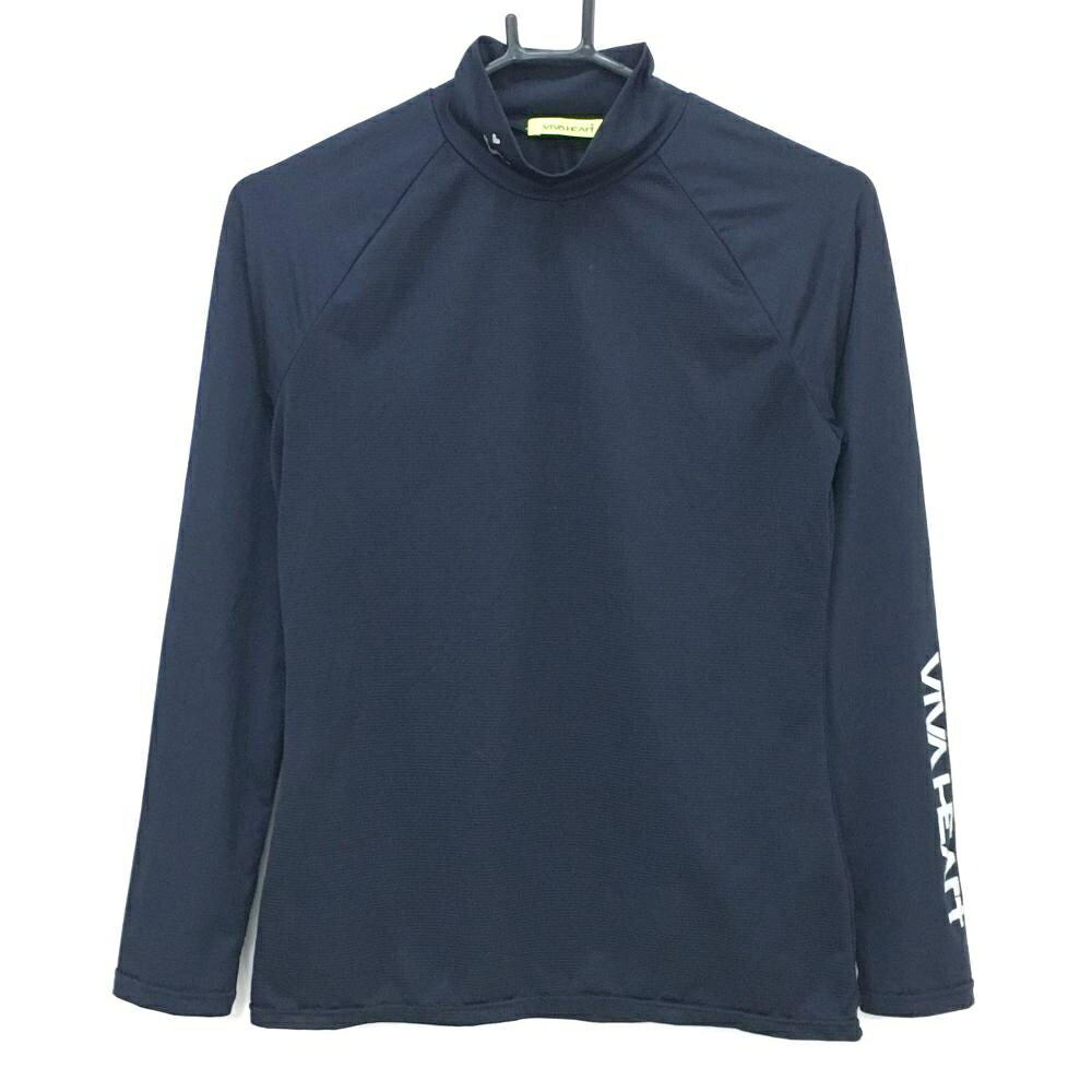 【美品】ビバハート ハイネックインナーシャツ ネイビー 身頃メッシュ 袖ロゴ レディース 40(M) ゴルフウェア VIVA HEART