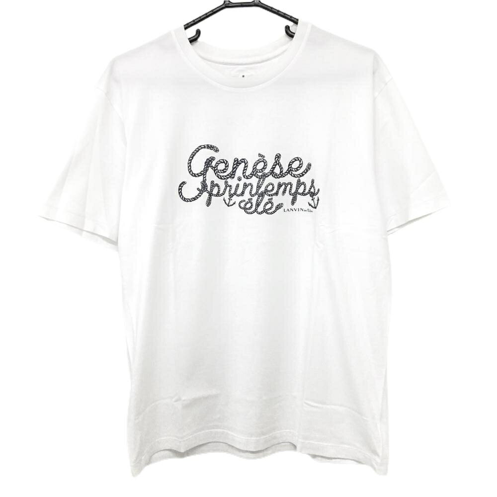 ランバンオンブルー Tシャツ 白×ダークネイビー フロントロゴプリント メンズ 50 ゴルフウェア LANVIN SPORT