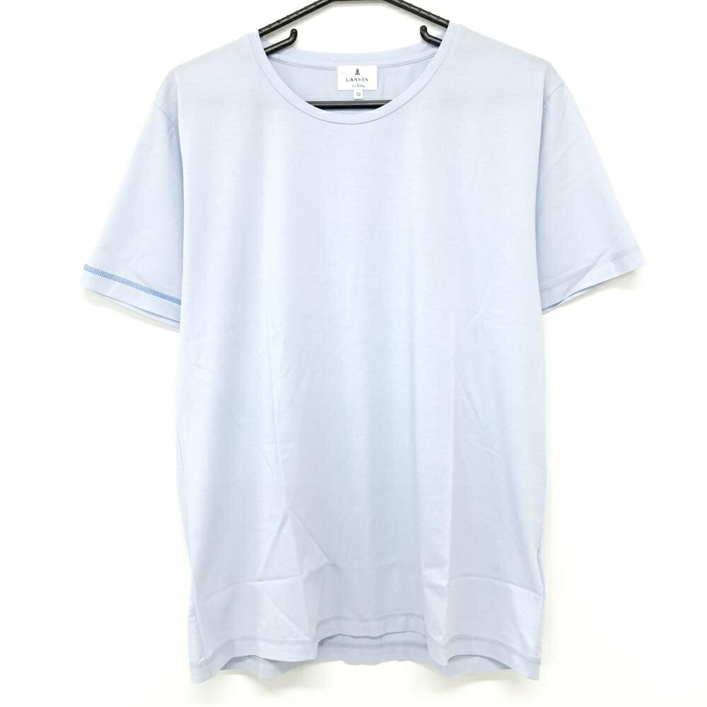 【超美品】ランバンオンブルー Tシャツ スモーキーパープルブルー系 後ろロゴ メンズ 52 ゴルフウェア LANVIN SPORT