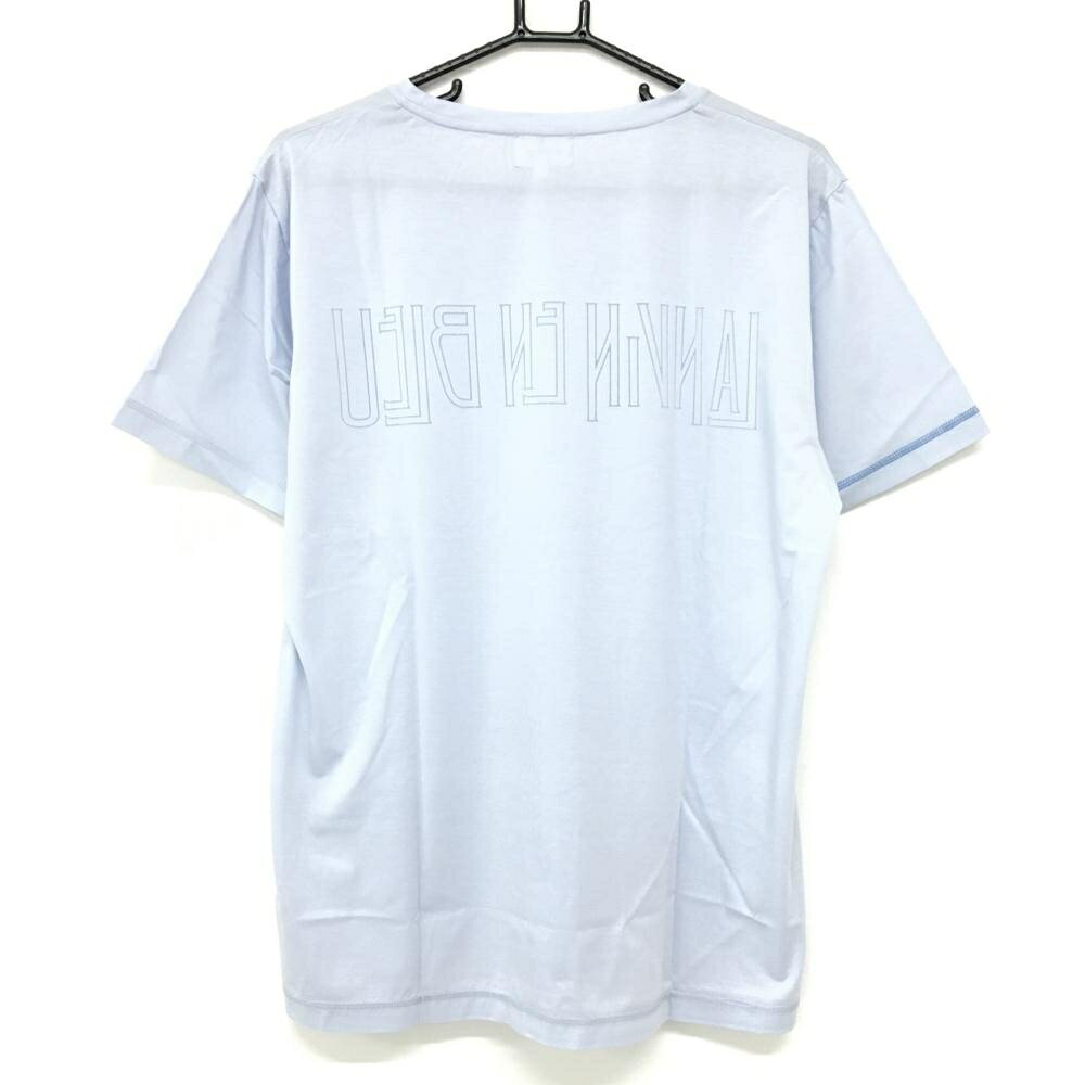 【超美品】ランバンオンブルー Tシャツ スモーキーパープルブルー系 後ろロゴ メンズ 52 ゴルフウェア LANVIN SPORT