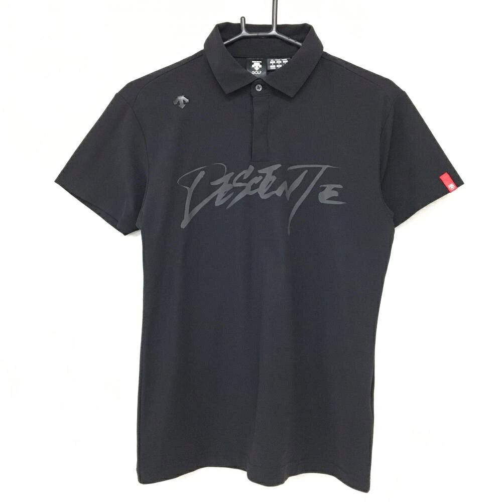 【美品】デサントゴルフ 半袖ポロシャツ 黒 中田英寿 ロゴグレー メンズ M ゴルフウェア DESCENTE