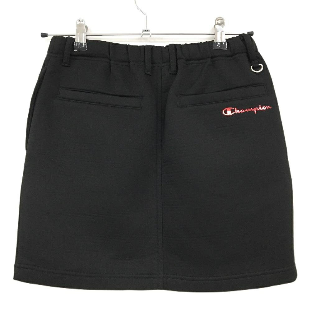 【美品】チャンピオン スカート 黒 ダンボールニット ストレッチ スナップボタン ウエストゴム レディース SMALL ゴルフウェア Champion