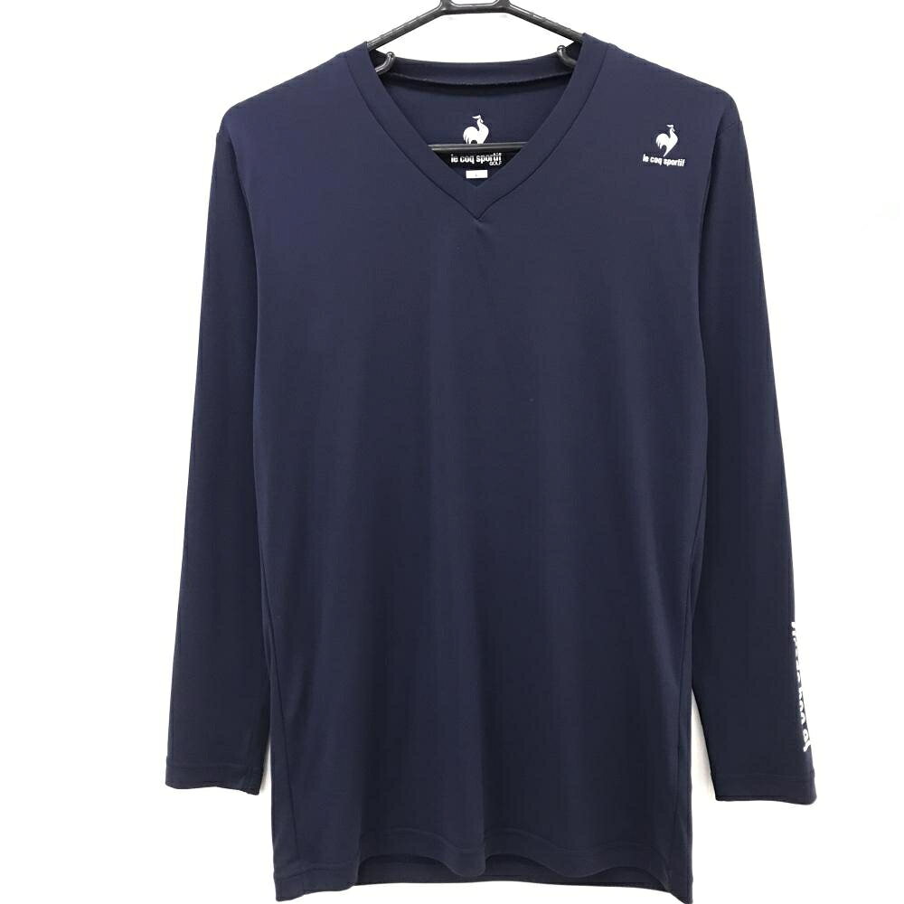 ルコックゴルフ インナーシャツ ネイビー ストレッチ 袖ロゴ Vネック メンズ L ゴルフウェア le coq sportif