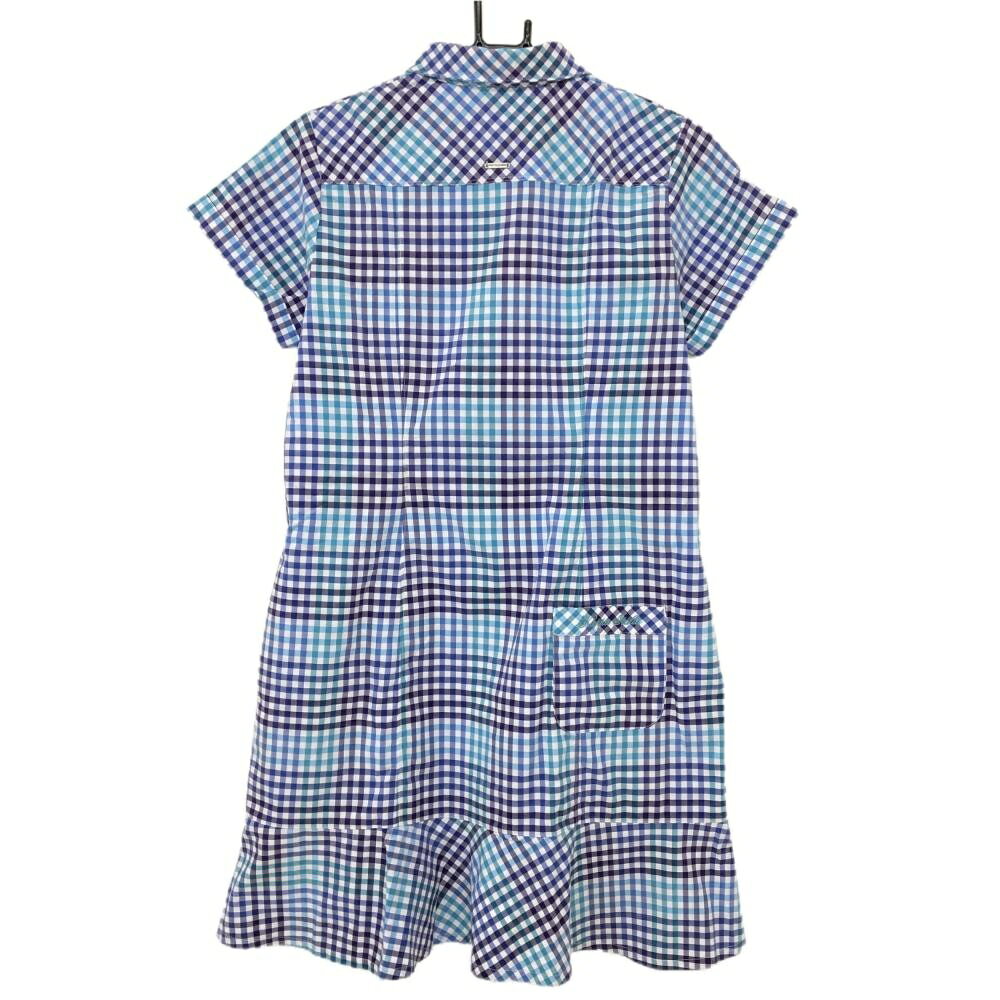 【美品】カッパ 半袖ポロワンピース 白×パープル チェック ロゴ刺しゅう レディース LL ゴルフウェア Kappa