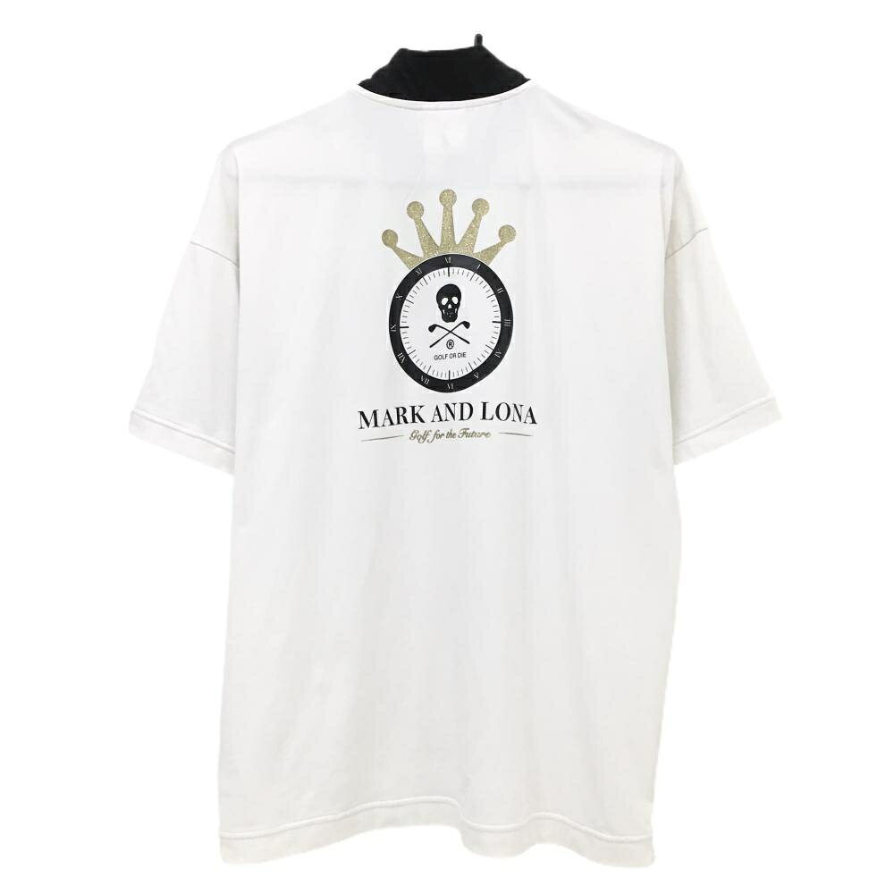 【美品】マークアンドロナ 半袖ハイネックシャツ 白×黒 バックプリント ハーフジップ メンズ 46(M) ゴルフウェア MARK＆LONA