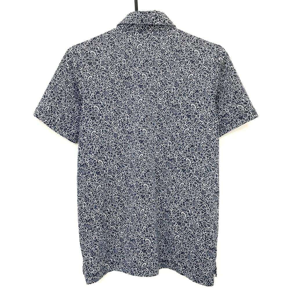 【超美品】カッパ 半袖ポロシャツ ネイビー×白 ペイズリー調総柄 ボタンダウン ラインストーンロゴ メンズ M ゴルフウェア Kappa