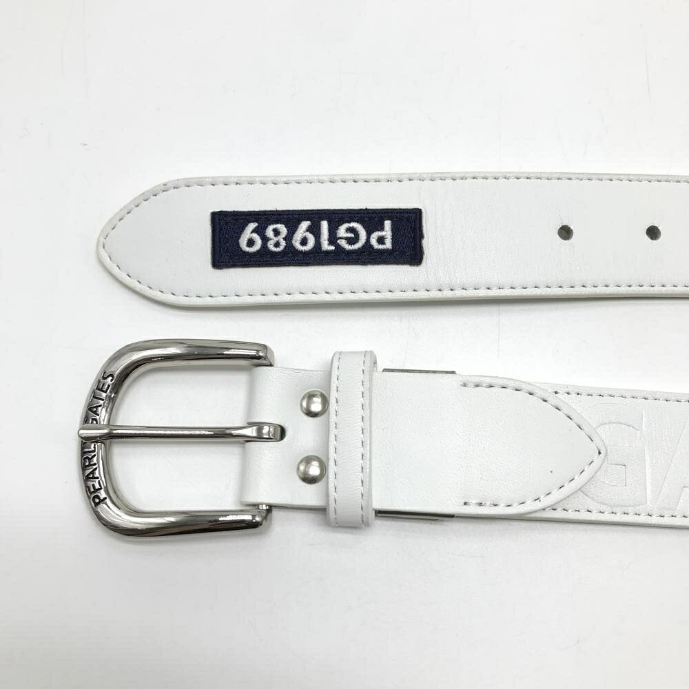 【美品】パーリーゲイツ ベルト 白 エンボスロゴ シルバーバックル レディース ゴルフウェア PEARLY GATES