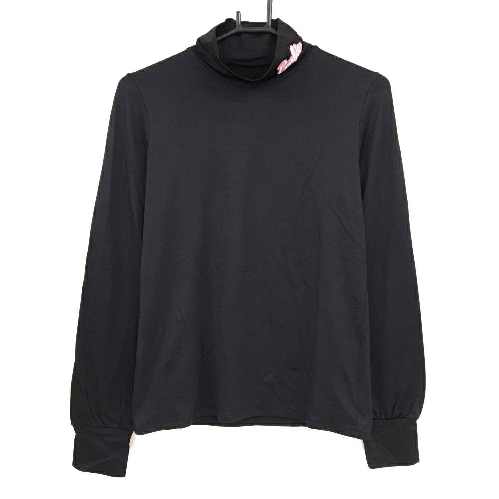 【超美品】パーリーゲイツ ハイネックインナーシャツ 黒 ストレッチ ワッペン レディース 1(M) ゴルフウェア PEARLY GATES