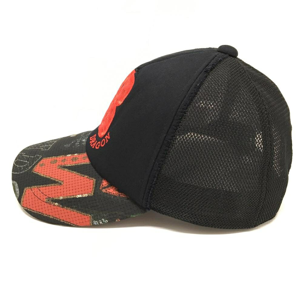 【美品】ダンスウィズドラゴン メッシュキャップ 黒×レッド つば総柄 ロゴ刺しゅう 99(F) ゴルフウェア Dance With Dragon