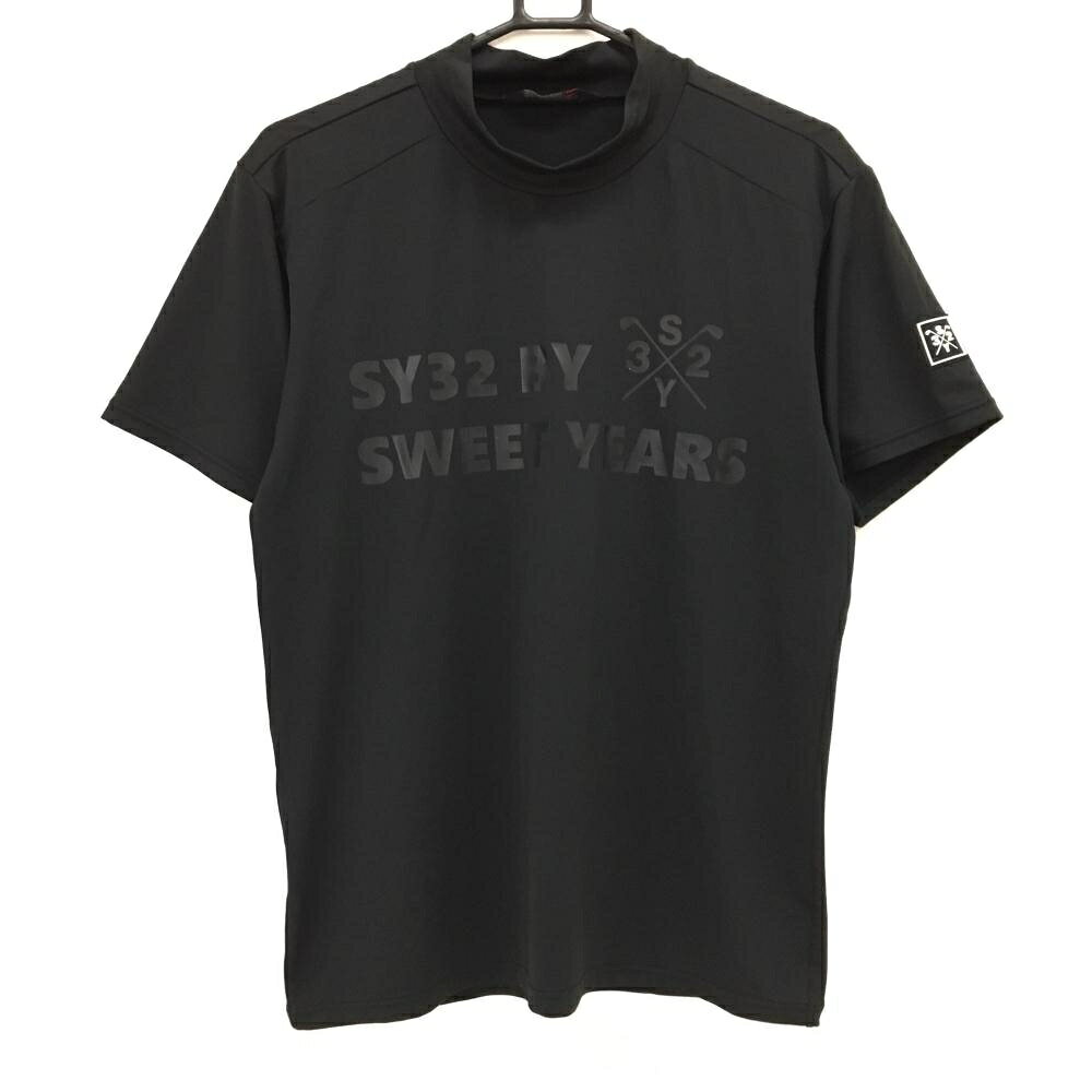【25%OFFクーポン配布中！9/14まで】【超美品】SY32 半袖ハイネックシャツ 黒 ロゴプリント スクエアワッペン メンズ M ゴルフウェア SY32 BY SWEET YEARS