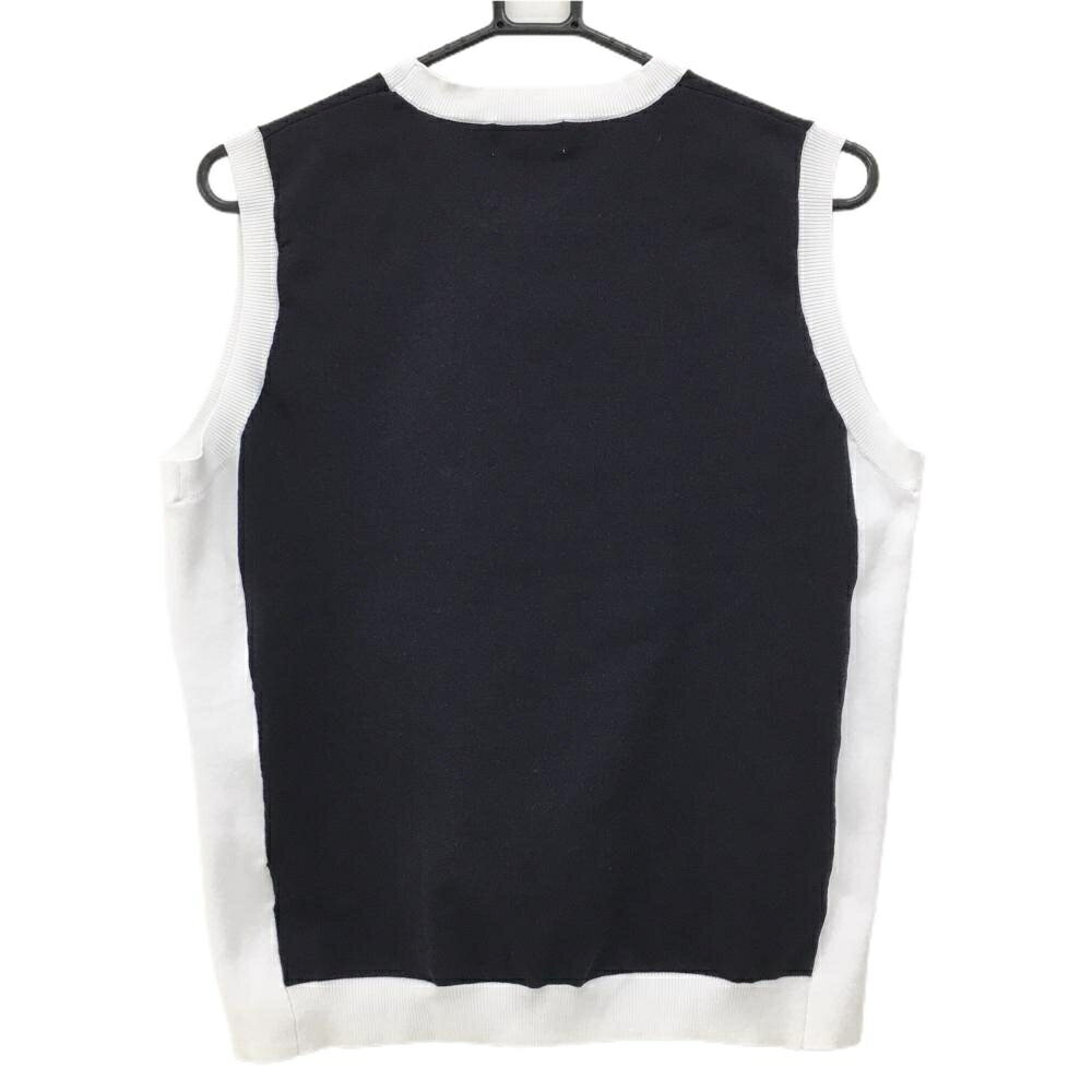 【超美品】マンシングウェア ニットベスト ネイビー×白 裾ロゴ刺しゅう レディース LL ゴルフウェア Munsingwear