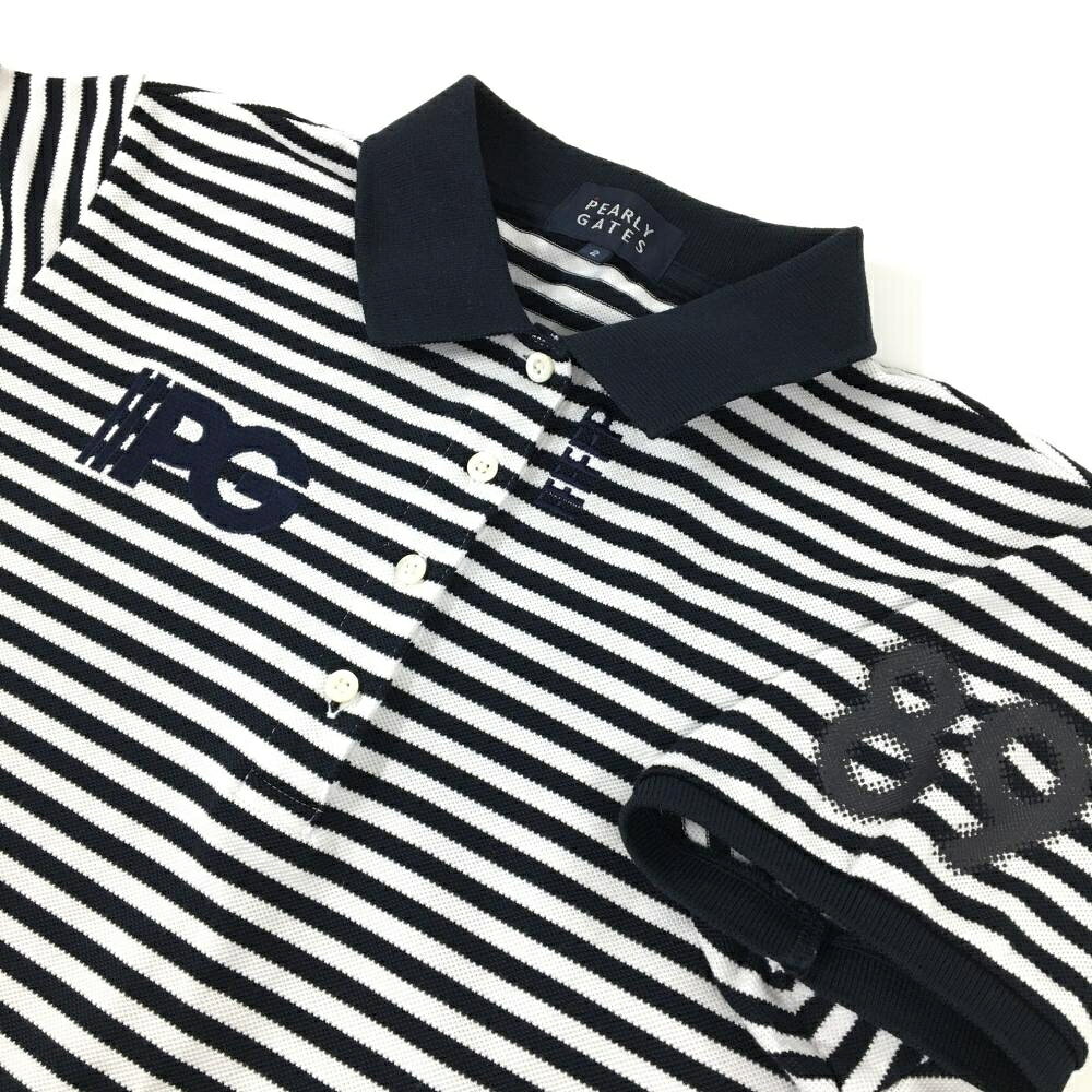 レオナード 楽天市場店の【美品】パーリーゲイツ 半袖ポロシャツ ネイビー×白 ボーダー レディース 2(L) ゴルフウェア PEARLY GATES｜アングル3