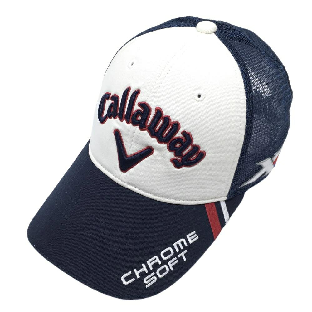【美品】キャロウェイ メッシュキャップ ネイビー×アイボリー ロゴ刺しゅう ODYSSEY FR ゴルフウェア Callaway