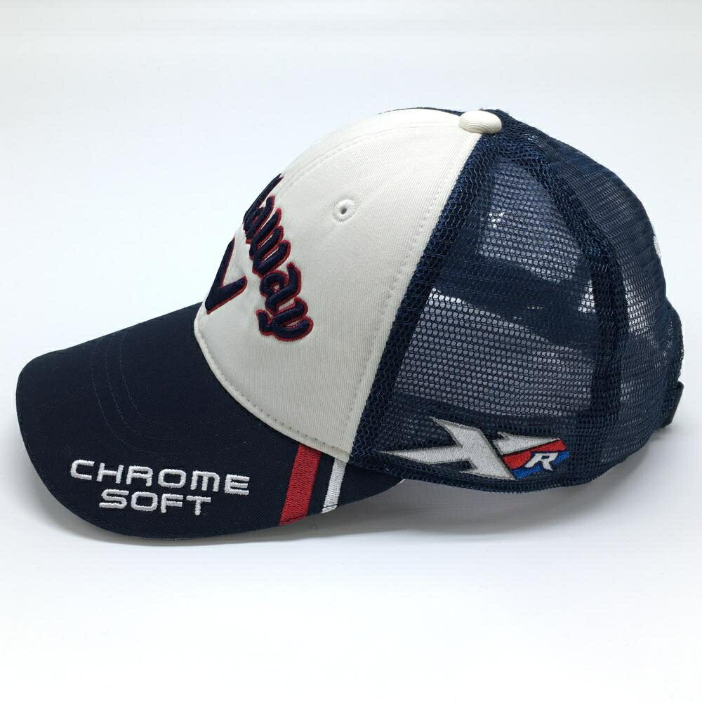 【美品】キャロウェイ メッシュキャップ ネイビー×アイボリー ロゴ刺しゅう ODYSSEY FR ゴルフウェア Callaway