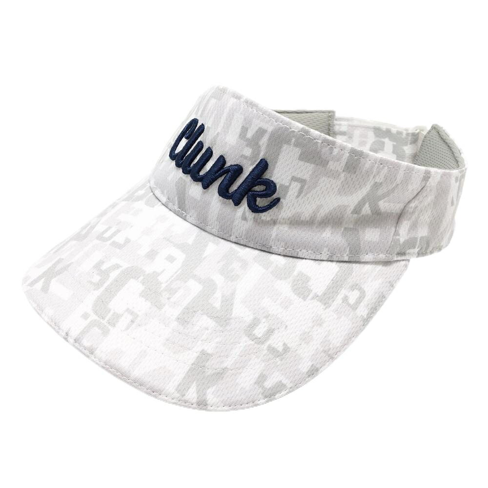 【超美品】クランク サンバイザー 白×ライトグレー 総柄 立体ロゴ刺しゅう ゴルフウェア CLUNK