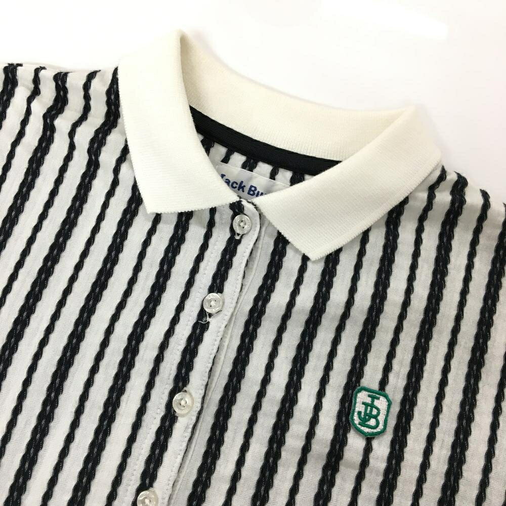 ジャックバニー 半袖ポロワンピース 白×黒 ストライプ調 ウエストドローコード レ...