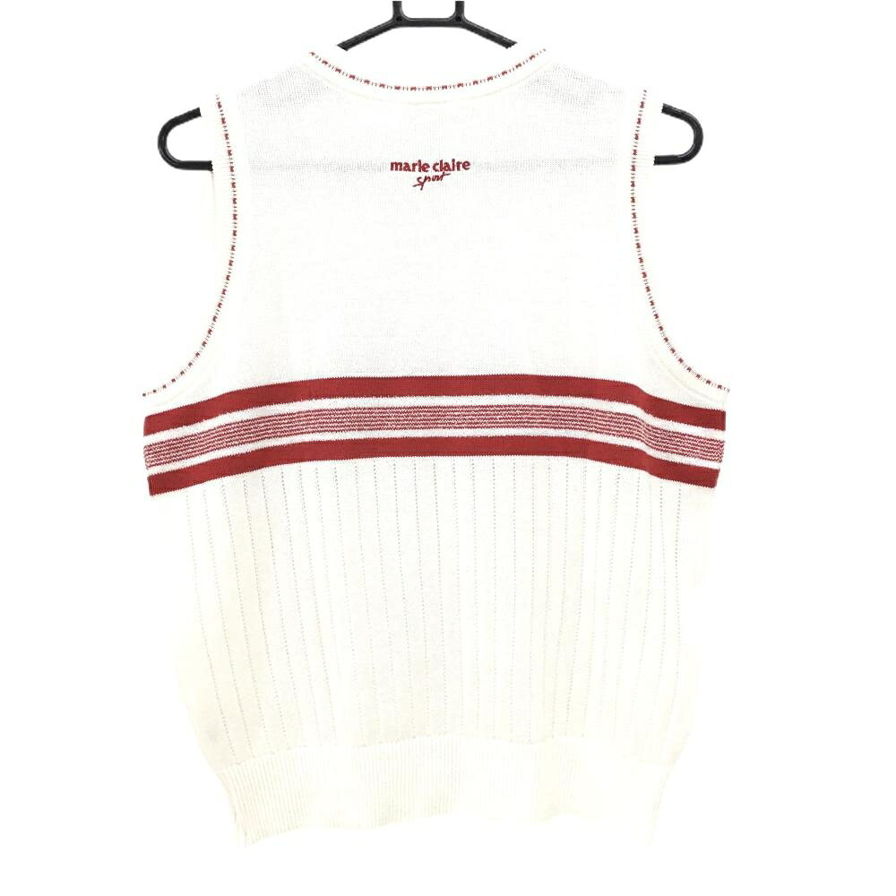 【新品】マリクレール ニットベスト アイボリー×レッド 胸ライン Vネック レディース L ゴルフウェア marie claire