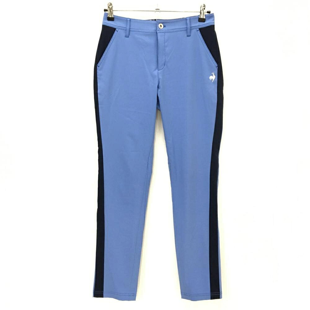 【超美品】ルコックゴルフ パンツ ライトブルー×ネイビー ロゴ刺しゅう レディース 9 ゴルフウェア le coq sportif
