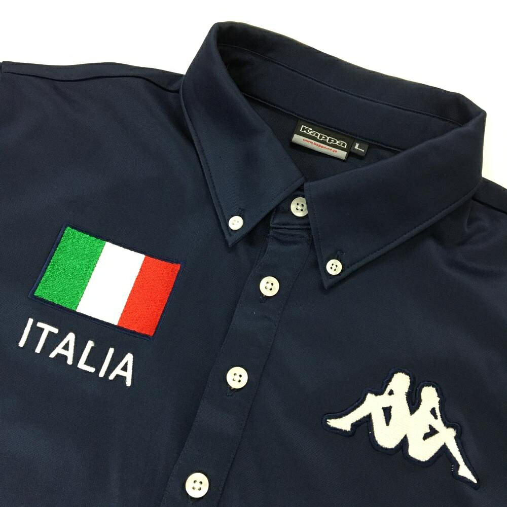 カッパ 半袖ポロシャツ ネイビー×白 イタリア国旗刺しゅう メンズ L ゴルフウェア ...