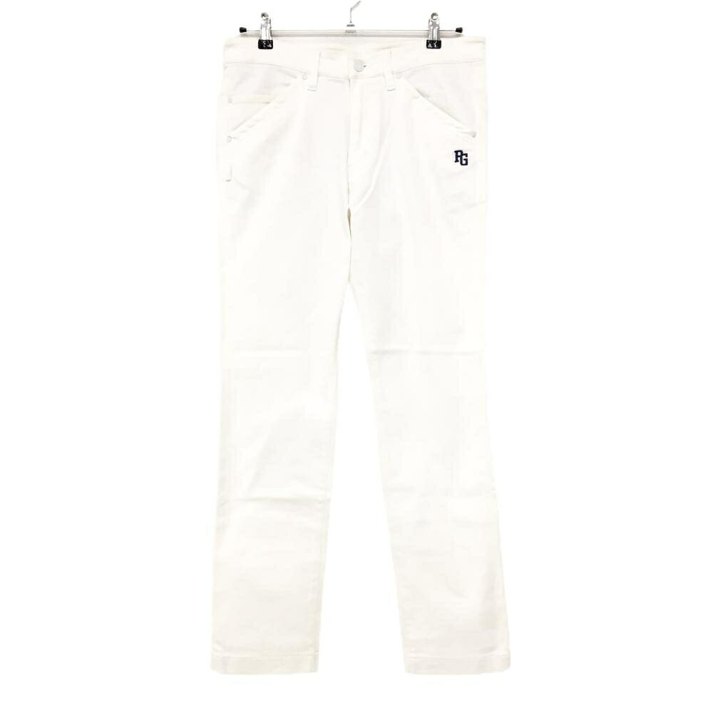 【25%OFFクーポン配布中！9/14まで】【美品】パーリーゲイツ パンツ 白 ストレッチ ロゴネイビー メンズ 4(M) ゴルフウェア PEARLY GATES