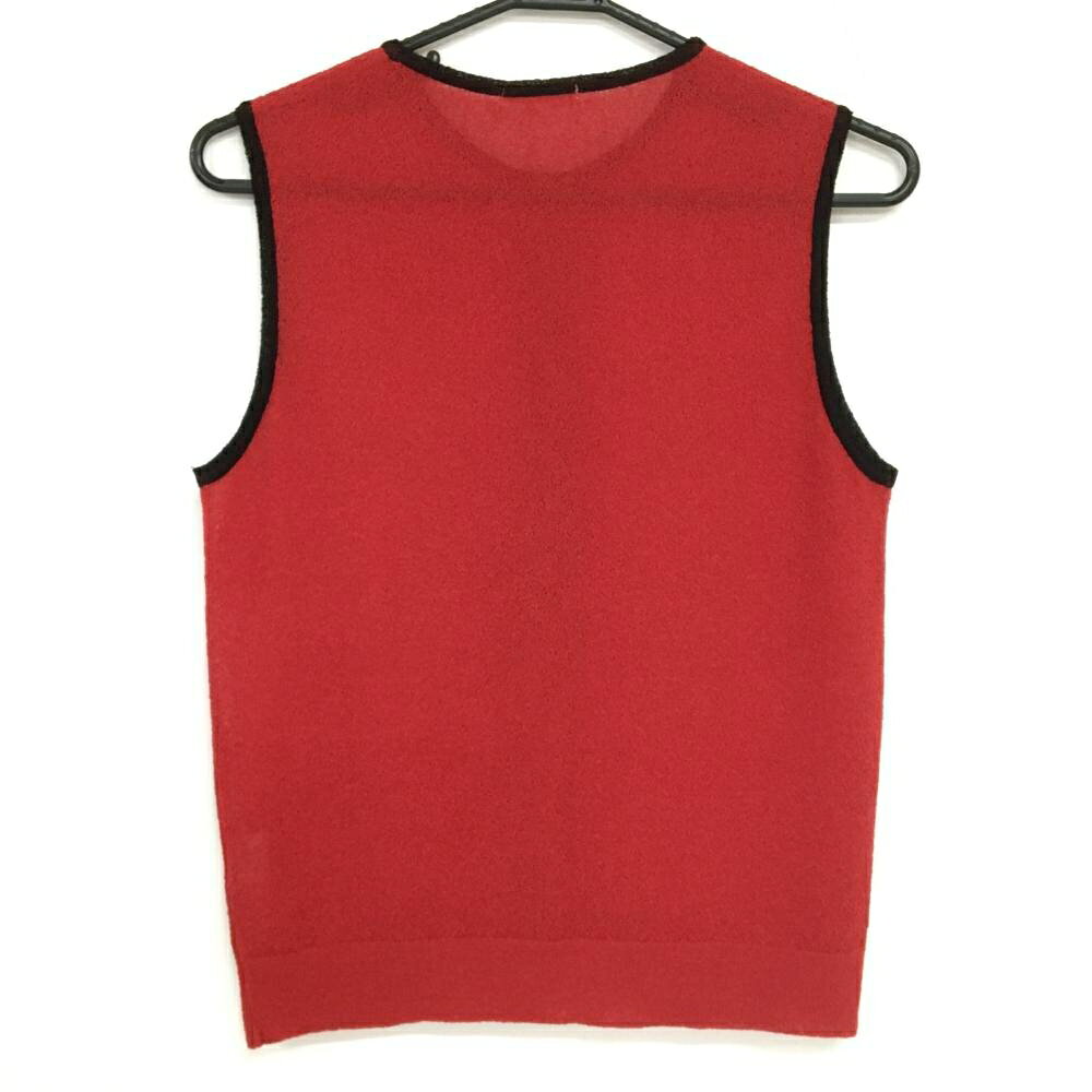 【超美品】ヒールクリーク ニットベスト レッド×黒 フロントライン メタルロゴ レディース 42(L) ゴルフウェア Heal Creek