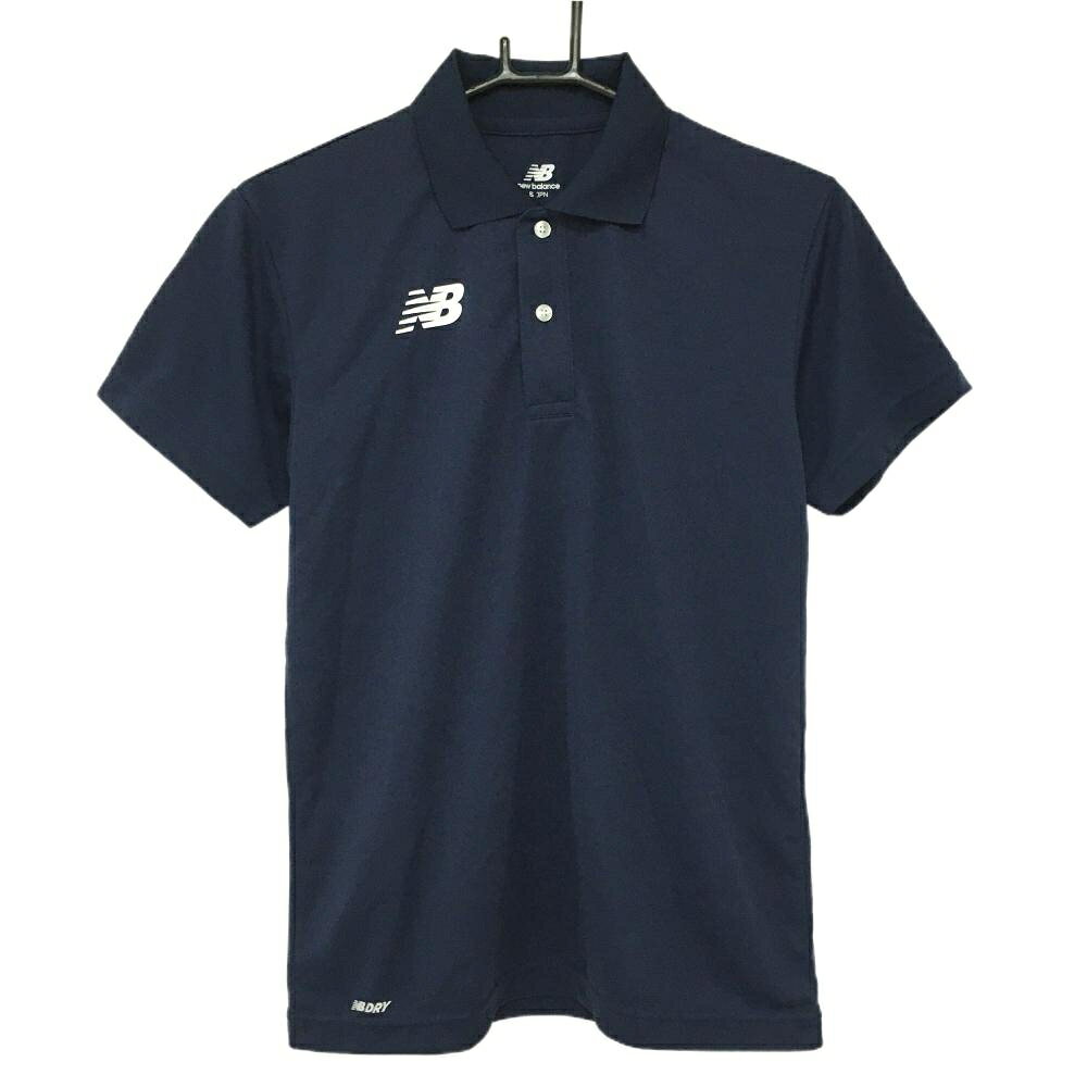 【超美品】ニューバランス 半袖ポロシャツ ネイビー×白 ロゴプリント メンズ S ゴルフウェア New Balance