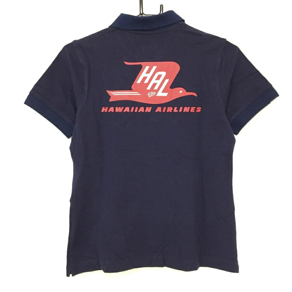 【美品】ホーンガーメント×HAWAIIANAIRLINES 半袖ポロシャツ ネイビー レディース 38(M) ゴルフウェア MARK＆LONA