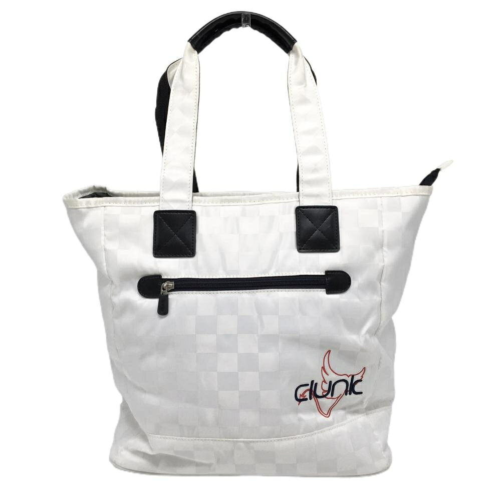 【美品】クランク トートバッグ 白 ブロックチェック地模様 内外ポケット ゴルフ CLUNK