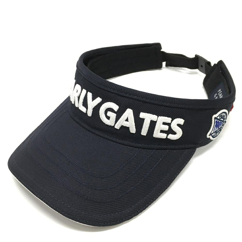 【超美品】パーリーゲイツ サンバイザー ネイビー×白 立体ロゴ刺しゅう FR ゴルフウェア PEARLY GATES