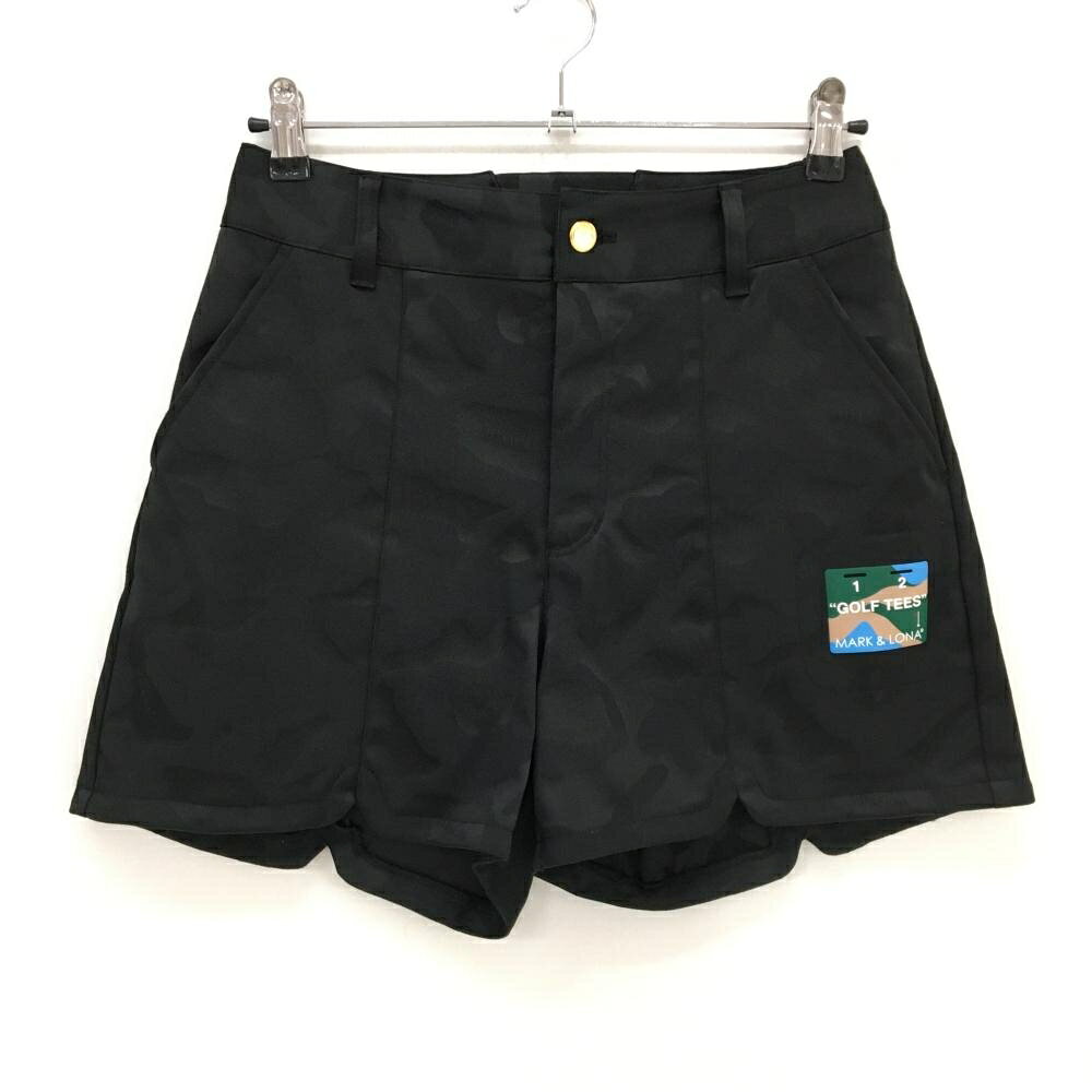 【超美品】マークアンドロナ キュロットスカート 黒 カモフラ 迷彩 後ろリボン ストレッチ レディース 38(M) ゴルフウェア MARK＆LONA