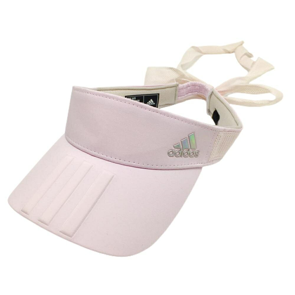 【美品】アディダス サンバイザー ライトピンク つば立体3ライン 後ろリボン レディース ONE　SIZE　FITS　ALL ゴルフウェア adidas