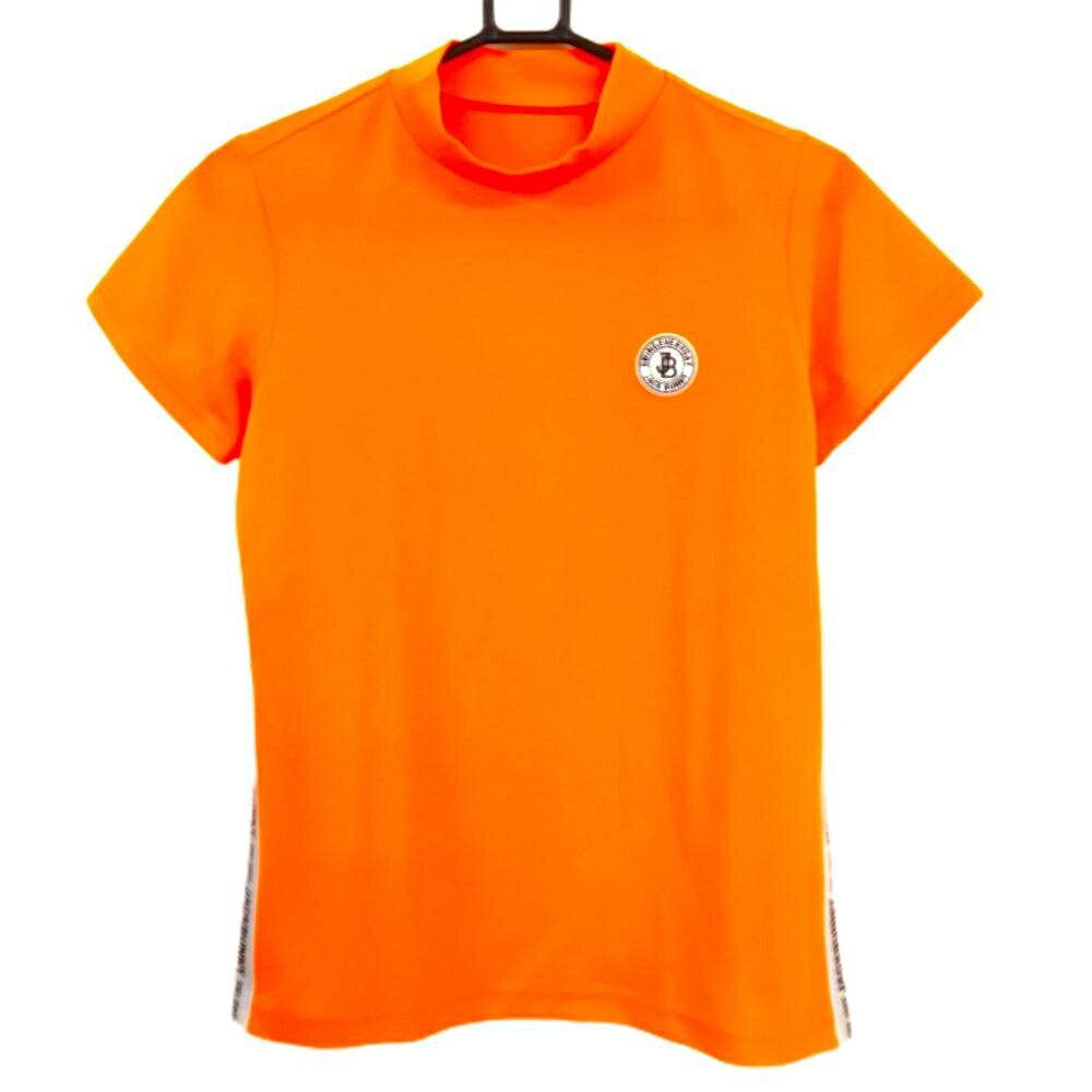 【超美品】ジャックバニー 半袖ハイネックシャツ 蛍光オレンジ×白 サイドロゴライン レディース 1(M) ゴルフウェア Jack Bunny