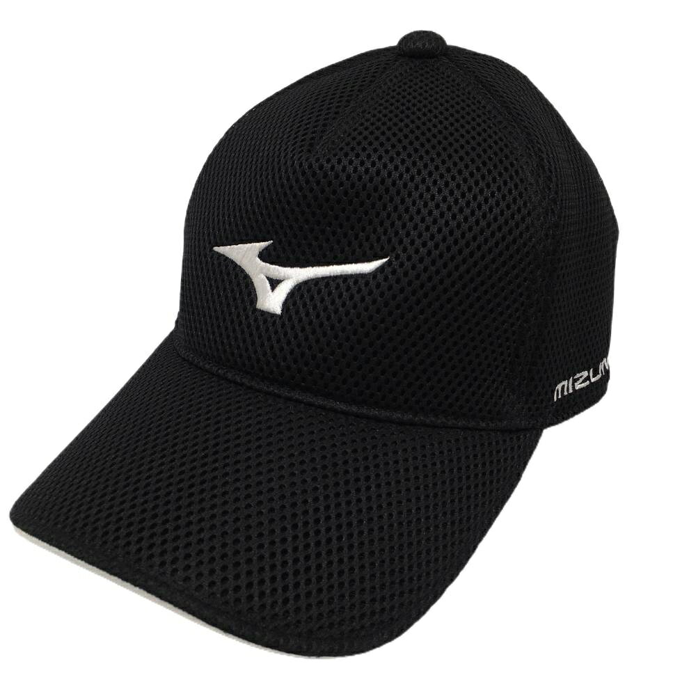 【超美品】ミズノゴルフ メッシュキャップ 黒×白 ロゴ刺しゅう F(56-60cm) ゴルフウェア MIZUNO