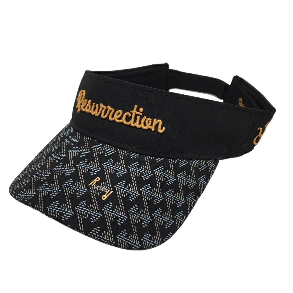【超美品】レザレクション サンバイザー 黒×ライトブルー つば総柄 ゴルフウェア Resurrection