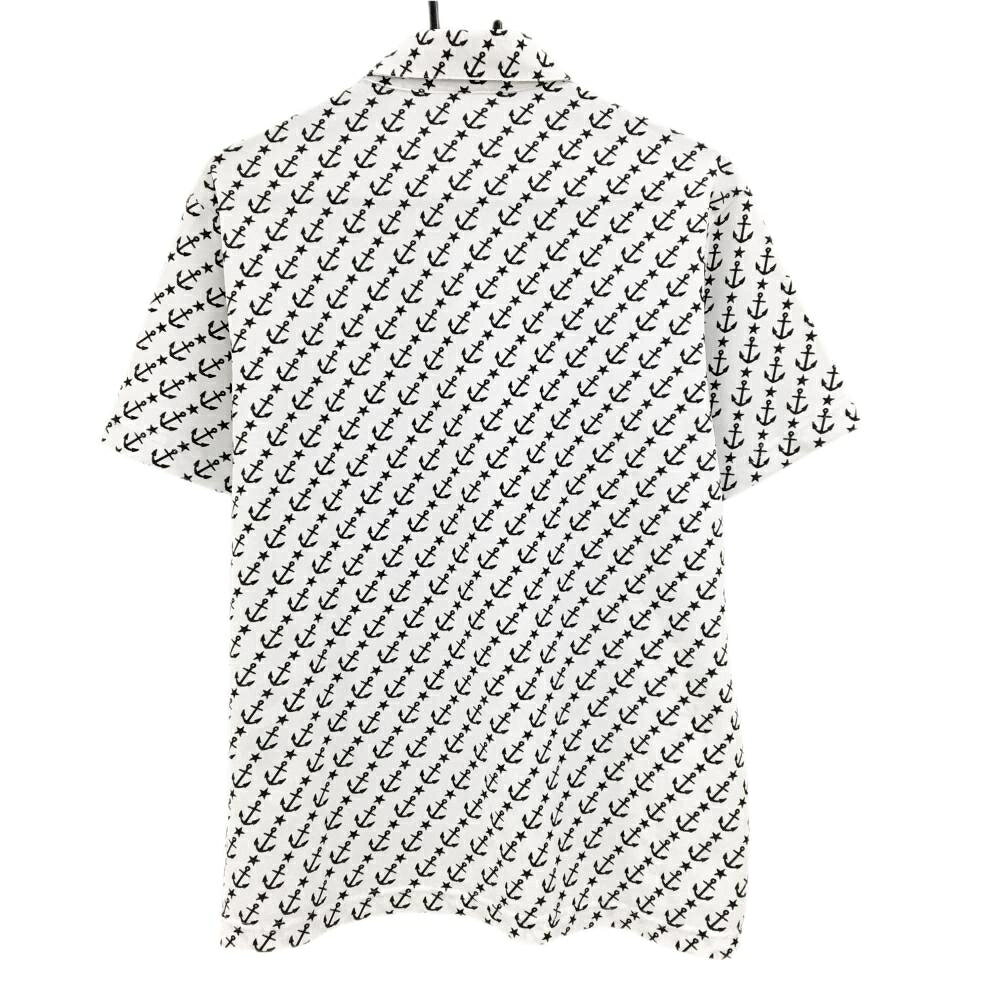 【美品】ルコックゴルフ 半袖ポロシャツ 白×ネイビー イカリ総柄 メンズ LL ゴルフ...
