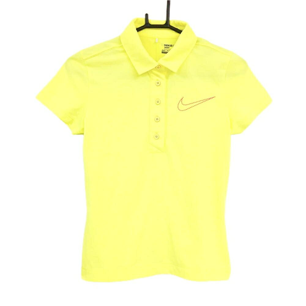 【超美品】ナイキゴルフ 半袖ポロシャツ イエロー×ピンク DRI-FIT 胸ロゴ レディース M ゴルフウェア NIKE